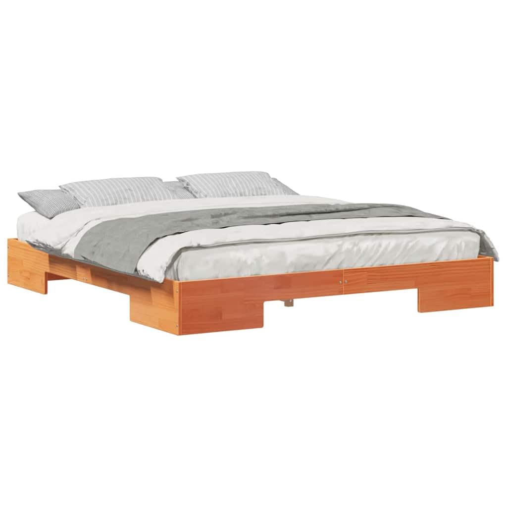 Estructura de Cama Marrón de Madera Maciza de Pino, Base de Suelo con Diseño Rectangular y Textura Suave para Dormitorio, Construcción Fuerte y Estable, Fácil Ensamblaje,