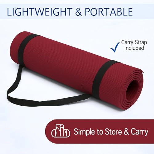 Image of Yoga Mat for Women and Men 4mm with Carry Strap EVA Material Extra Thick Exercise Mat for Workout Yoga Fitness Pilates and Meditation, Anti Tear Anti Slip For Home & Gym Use (Maroon)