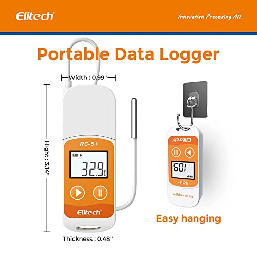 Image of [ISO 17025 Certified] Elitech RC-5+ TE Digital PDF USB Temperature Data Logger Reusable Recorder Refrigerator Thermometer 32000 Points High Accuracy (Extra External Sensor)
