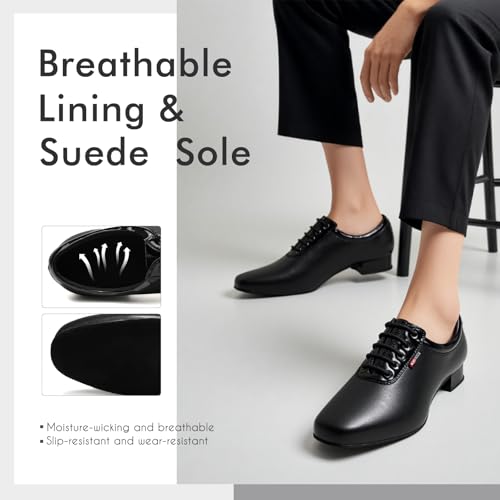 Black Ballroom Dance Shoes Men Leather Lace-up Dance Shoes for Men Salsa Tango Ballroom Practice Dancing Shoes3