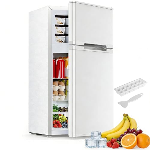 Image of Electactic 2.5 Cu.Ft Mini Fridge with Freezer, Double-Door Compact Refrigerator, Adjustable Glass Shelves, Mechanical Thermostat & Leveling Feet, Space-Saving for Apartment /Dorm /Office, White