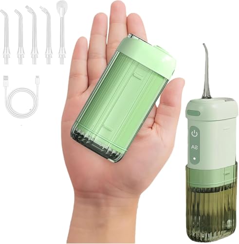 Irrigador dental portátil – 5 puntas de chorro y 4 modos, tanque de 200 ml, IPX7 impermeable, recargable para el hogar y viajes
