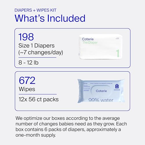Image of Coterie Baby Wipes + Diapers Kit, Size 1 Diapers, 12-Pack Wipes