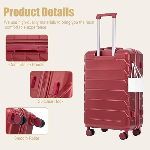 Image of 28 Inch ABS Hard Shell Large Luggage With Combination Lock and Side Hooks, Red
