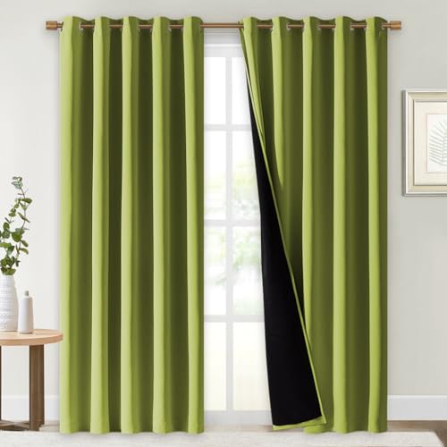 Image of NICETOWN 100% Blackout Window Curtain Panels, Fresh Green, 2 Pieces, 70 inch Wide Each Panel, Cold and Full Light Blocking Drapes with Black Liner for Nursery, 84 inch Drop Thermal Insulated Draperies
