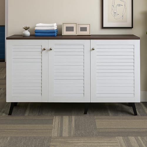 Image of 3-Door Engineered Wood Shoe Rack, 6-Tier Wooden Shoe Rack for Entryway, Shoe Storage Cabinet with Doors Adjustable Shelves, Wooden Shoes Rack Organizer (Wotan Oak-White, 3 Door)