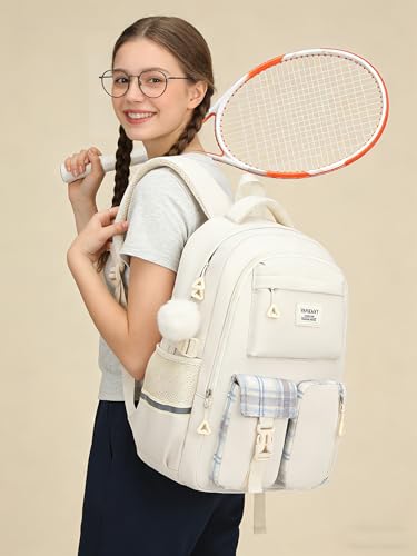 Image of School Backpack for Teen Girls, Big Student Laptop Backpack Aesthetic Bookbags for College Women Elementary Middle High School Travel Mochilas Escolares, Beige