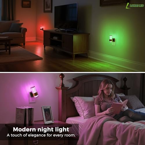 Image of L LOHAS LED Night Light, Night Lights Plug into Wall, 2 Pack 10-Color RGB Change Nightlights,10 /50 /100LM Adjustable Automatic Nightlights Plug in with Dusk to Dawn Sensor for Room Bathroom Hallway