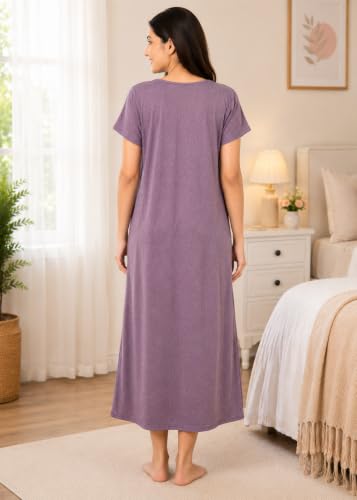 Image of Noty Women's Maternity - Feeding - Nighty | Full Sleeves | Floral Print Maxi | Embroidery Work On Neck with Zip Closure