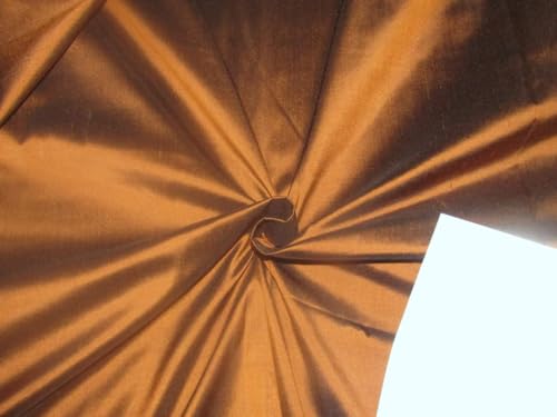 Tissu pure soie Dupion marron cuivré 137 cm couture ameublement