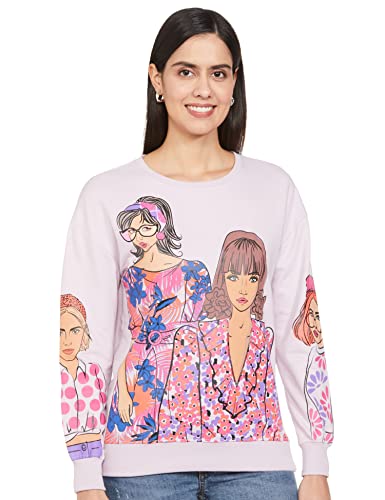 Image of Max Women Graphic Printed Full Sleeves Regular Fit Polyester Round Neck Sweatshirt