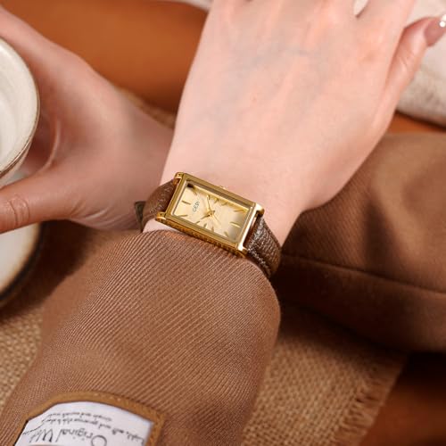 Image of Quartz Watch for Women, Lady Stylish Square Dress Watch with Leather Strap and Sapphire Crown