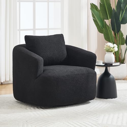 FASADI Swivel Accent Chair, 360°Black Accent Chairs with Armrest, 37.4W Comfy Armchair...