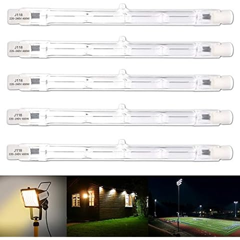 R7s Linear Halogen Floodlight Bulb, 5 Pack Dimmable 400W 118mm Energy Saving Tungsten Halogen Lamp 360° Beam Angle J118 Light Bulb Security Flood Light, 10000lm 2800K Warm White[Energy Class C] Cover