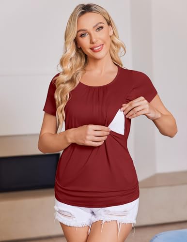 image for Ekouaer 3 Packs Maternity Clothes Nursing Tops Breastfeeding Shirts Ru