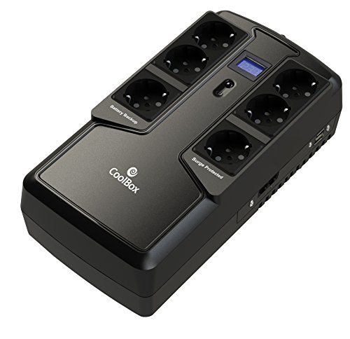 Coolbox Scudo Ii - Sai/Ups Sistema de Alimentaci�n Ininterrumpida de 800Va con 6 Schukos y 2 Puertos Usb de Carga, con Pantalla Lcd - Color Negro