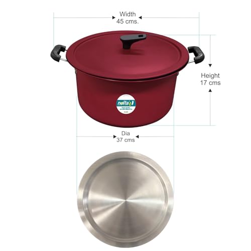 Image of Nolta Large Dum Biryani Pot (10L) + Extra Steel Lid for Dum, 1yr Replace-Guarantee, ISI Certified, Non-Toxic PFOA-Free Non-Stick Heavy Bottom Biriyani Handi (37cm, Matte Finish)