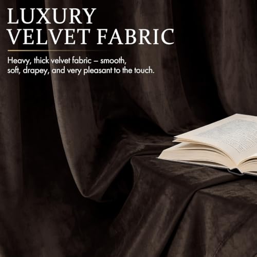 Image of MIULEE Brown Blackout Velvet Curtains Drapes 90 Inch Long 52 inchx90 inch Bedroom | Luxurious Bedroom Living Room Decor, Room Darkening, Thermal Insulated, Rod Pocket Design, Super Soft Fabric