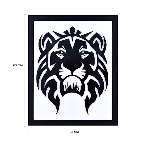 Image of METSY Stylish Wall Decor Graphical Lion Face Art with led Light Made of Metal Sheet, Crafted with Laser Cutting, Black Powder Coated,for Living Room, Kid's Room, Bedroom, Hallway (White Shade)