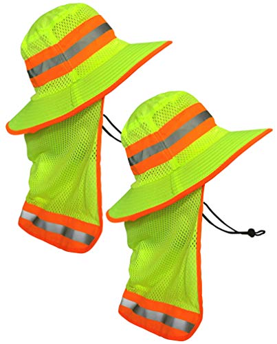 Image of Men High Visibility Reflective Sun Hat with Neck Flap Wide Brim Boonie Hat Bucket Cap
