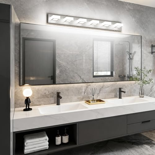 Image of Ralbay Brushed Nickel Bathroom Lights Fixtures Dimmable 5 Color Temperature Acrylic Modern Vanity Lights for Bathroom Brushed Nickel-5 CCT 40.4 inch