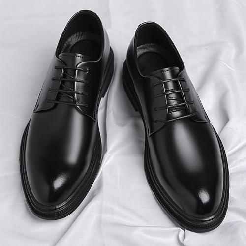 Men's Leather Lace Up Platform Block Heel Business Oxford Shoes Lace-Up Comfortable Non-Slip Dress Sneakers Sneaker Dress Shoes for Men Casual Men’s Dress Shoes Black2