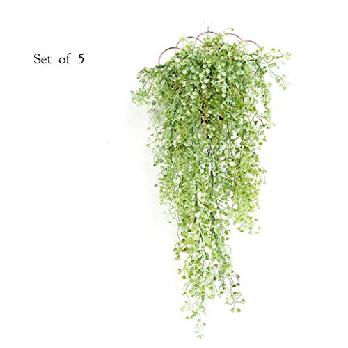 YC electronics Set of 5 Simulation Wall Hanging Fake Flower Rattan Plastic Flower Vine Plant Wall Hanging Basket Indoor Green Plant Ivy Outdoor/Indoor decoration (Color : Green, Size : M)