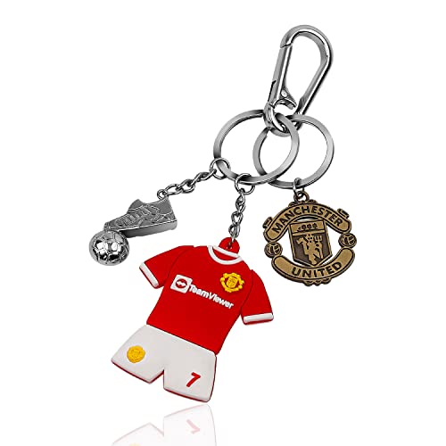 MYLERCT Fußball-Schlüsselanhänger, Roter Jersey-Schlüsselanhänger mit 3 Zubehörteilen, aus PVC und Edelstahl, zum Tragen von Schlüsseln, Autoschlüsseln Cover