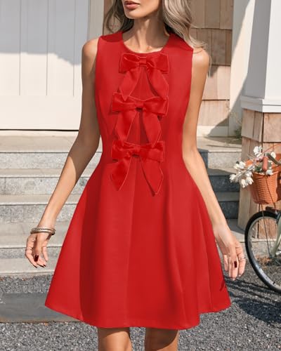 Image of YEXPINE Women's Bow Front Mini Dress A Line Cocktail Party Dress