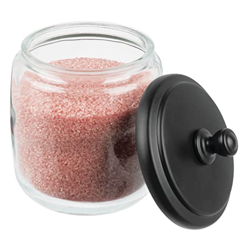 Mdesign Small Apothecary Organizer Canister Jars - Glass Containers With Steel Lid For Bathroom, Organization Holder For Vanity, Counter, Hamill Collection - 2 Pack - Clear/Black #TOP4