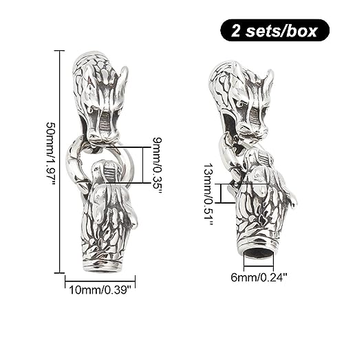 UNICRAFTALE 2Pcs 304 Stainless Steel Tibetan Style Dragon Head Spring Clasps Antique Silver 9mm Inner Diameter Carabiner Keyring Dragon Leather Cord End Caps Connectors for Keychain Jewelry Making - Image 4