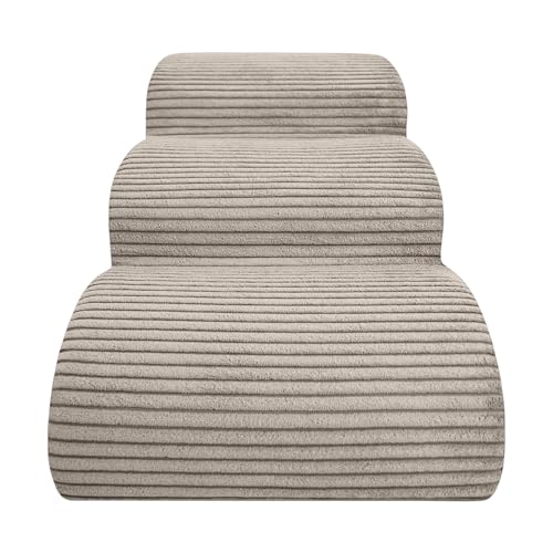Hundetreppe 3 Stufen - 60 x 30 x 40 cm - rutschfest Weich für Kleine Hunde Haustiertreppe Stabil Sicher Komfortabel – Hergestellt in Polen (Streifen Beige)