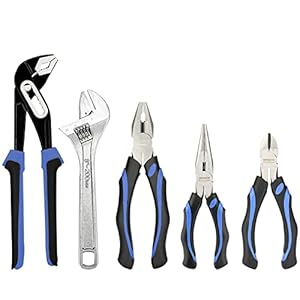 5-piece Pliers Set Home Maintenance Tool Kit for Men, Including Groove Joint, Long Nose, Diagonal Cutting, Adjustable Wrench and Linesman Pliers, with Storage Pouch