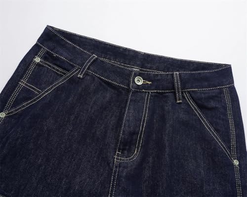 Men’s American Style Lightning Pattern Washed Jeans, Gradient Color, Straight Loose Fit Trousers4