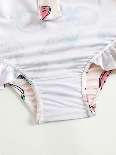 Toddler Girls Rash Guard Swimsuit Long Sleeve One Piece Zipper Ruffle Bathing Suit UPF 50+ Beach Swimwear 2-8Y4