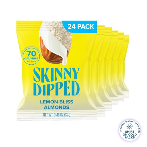 Image of SkinnyDipped Lemon Bliss Almonds Mini Snack Packs | 24 Pack | Crunchy Whole Almonds Thinly Dipped in Yogurt | Plant Protein Snack Packs