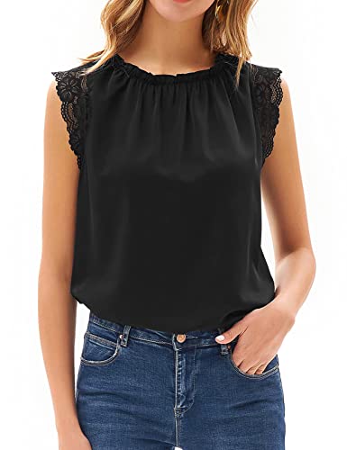 GRACE KARIN Blusa elegante de gasa para mujer, cuello redondo, sin mangas, informal, parte superior, Negro-Nuevo, XXL