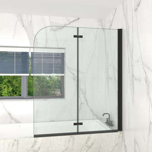 T&K Bath Screen Bifold Shower Panel Black 1200x1400mm 2 Sect