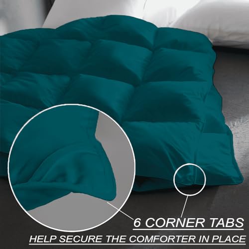Image of Palatial King Size Comforter Set - All Season Down Alternative Bedding Comforter Set - Quilted Duvet Insert with Corner Tabs - Box Stitched Blanket - Breathable, Soft - Teal