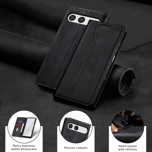 Image of Jasonyu Case for Sony Xperia 10 VII Leather Wallet Flip Cover with Card Holder,Kickstand, Magnetic Closure,TPU Shockproof Phone Case (Black)