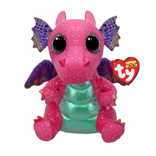 TY Beanie Boos - Spitfire Le Dragon Rose avec de Grands Yeux Lilas et Paillettes, la Peluche aux Grands Yeux Scintillants - 15 cm - T37361
