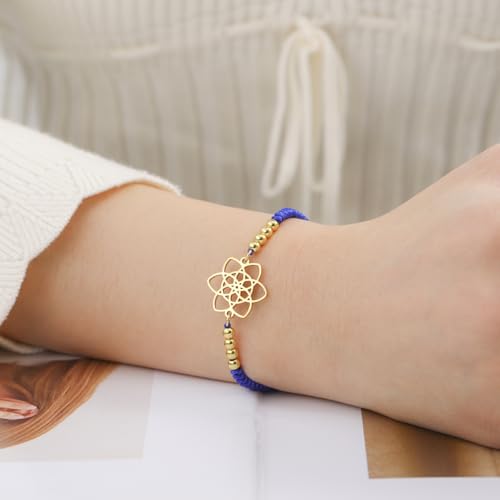 kkjoy Adjustable Flower of Life Braided Rope Bracelet Stainless Steel Eternity Floral Blossom Inspirational Amulet Jewelry for Women Charming Ladies3
