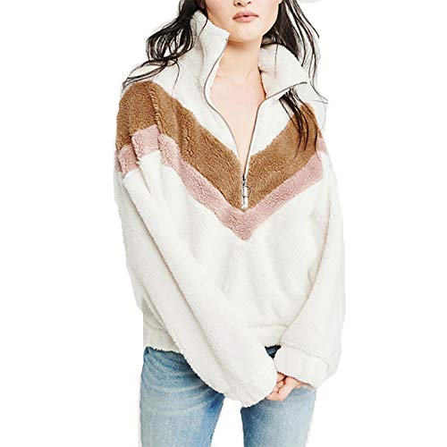 Preisvergleich Produktbild GTRR Herbst Und Winter Plüsch Einfarbige Nähte Reißverschluss Lose Lässige Damenpullover Kaltfest Warmes Top,Weiß,XXL