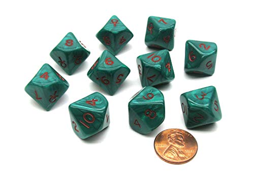 Chessex Ankh Green/Red Pearlized d10 10-Die Set