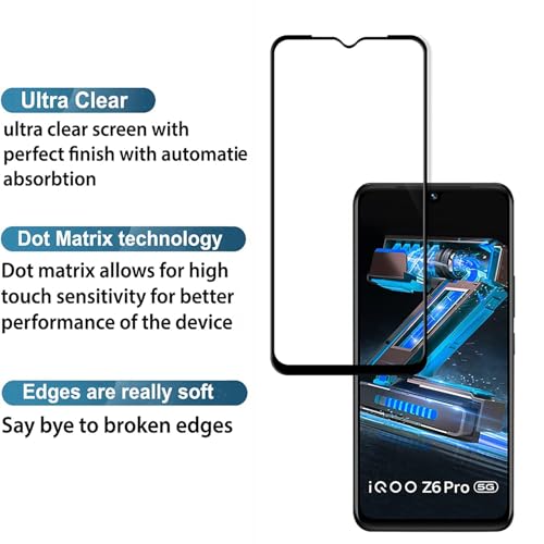 Image of Premium HD+ Tempered Glass Screen Protector Guard Compatible For Iqoo Z6 Pro 5G (6.44 Inch, Pack of 1) | Edge to Edge Coverage With Easy to installation kit for Smartphone