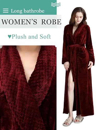 Image of Artfasion Womens Long Fleece Robe - Warm Soft Floor Length Flannel Bathrobes for Winter Thicker Long House Coat with Pockets
