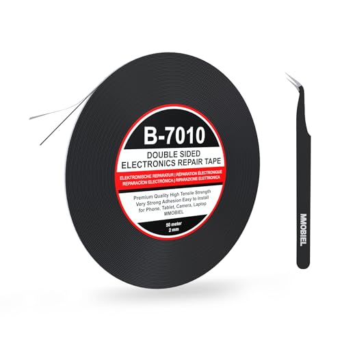 MMOBIEL 2 mm Cinta adhesiva fuerte doble cara. Rollo Longitud: 50m (Negro) para reparar teléfonos inteligentes y tablets