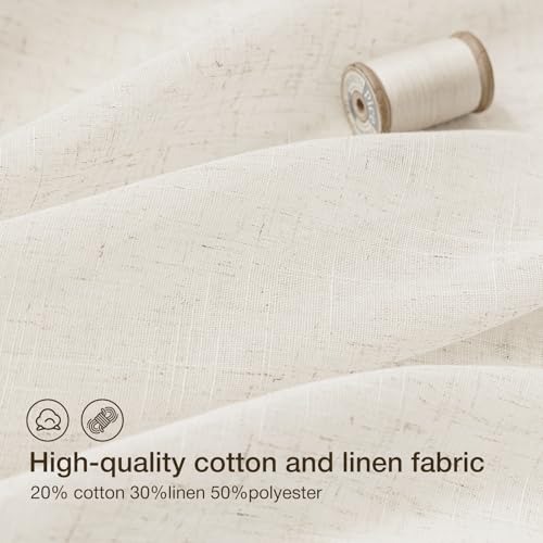 Anmao Natural Linen Curtains for Living Room 90 Inch Length 2 Panels Set, Light Filtering Semi Sheer Window Curtain Drapes for Bedroom with Curtain Rings and Clips, 52Wx90L, Ivory by Anmao - Image 2