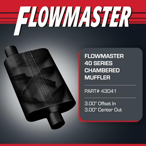 Image of Flowmaster 40 Series Original Chambered Muffler - 3.00 inch Offset In / 3.00 inch Center Out - Aggressive Sound - 16-Gauge Aluminized Steel - For Muscle Cars, Street Rods, Trucks, SUVs & Strip Builds (43041)
