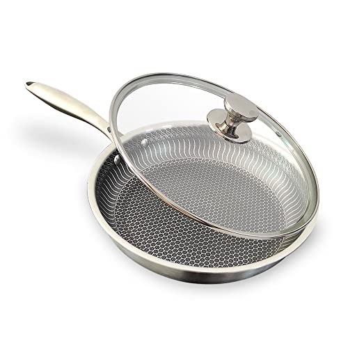 Image of U.P.C. UPC 28cm Hybrid Stainless Steel Frying Pan with Cooking Lid - Stay-Cool Handle, PFOA Free, Dishwasher and Oven Safe, Non-Stick, Works with Induction Cooktop, Gas, Ceramic, and Electric Stove
